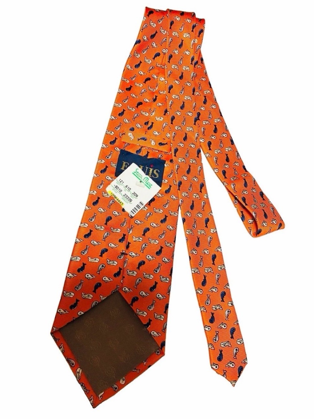 Equus Silk Handmade Necktie Orange Whale Print Classic Men's Tie 58" x 4” NWT - Picture 2 of 3